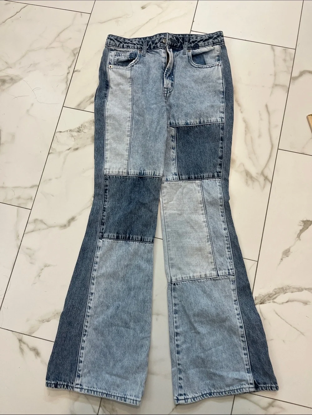 Gap Two-Tone Patchwork Flared Jeans - Blue